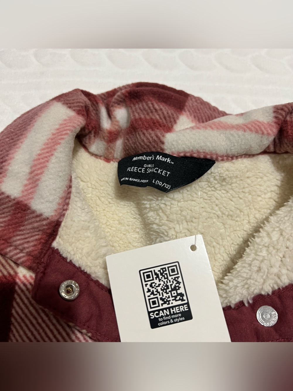 💗 *NEW* Member’s Mark - Girls' Plaid Sherpa-Lined Button-Up Shirt Jacket - Picture 8 of 13